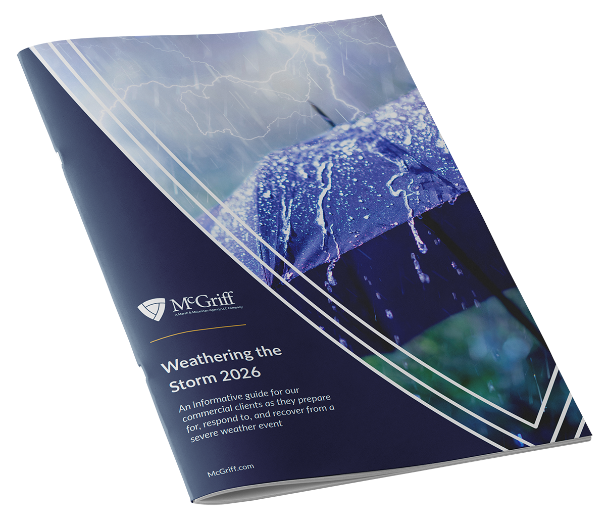 Booklet cover for McGriff's weather the storm 2026: severe weather guide for businesses.